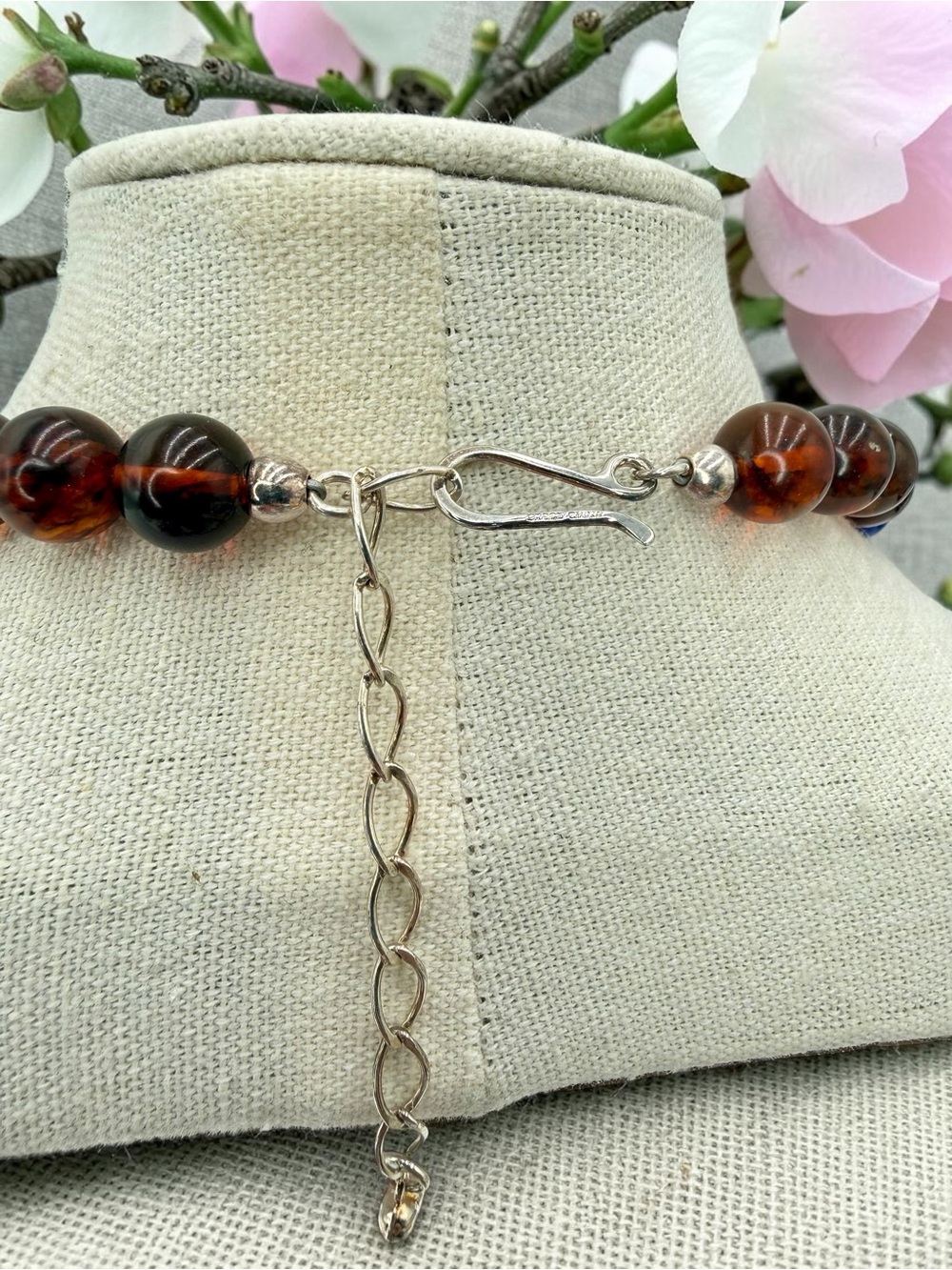 Jay King DTR Lapis Amber Bead Necklace Sterling 18-20” Adjustable Southwest Boho - Picture 16 of 17